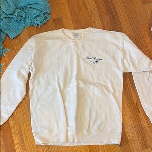 Cream Hazel Boutique Crewneck with Ribbed Cuffs and Chest Detail